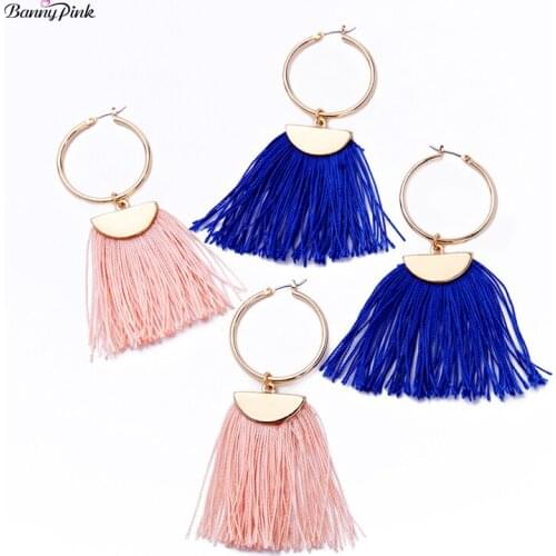 Banny Pink Bohemia Tassel Earrings For Women Chunky Gold Color Metal Hoop Earrings Fashion Jewelry Ethnic Pendant Earring Bijoux