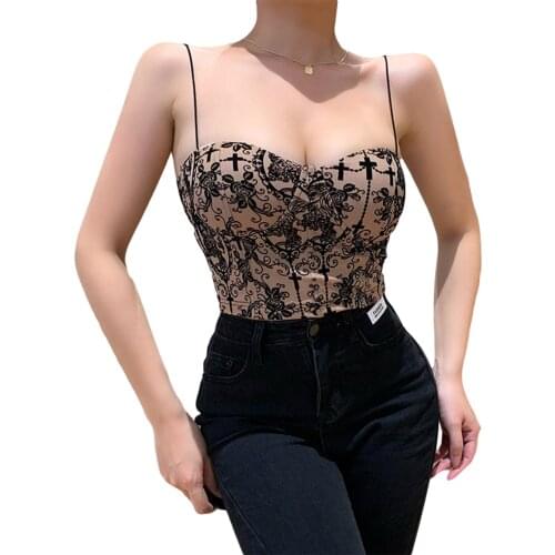 Women’s Sexy V-neck Tanks Top Camisole Club Fashion Lace Foral Backless Suspender Tops Party Streetwear Camis Strappy Tees
