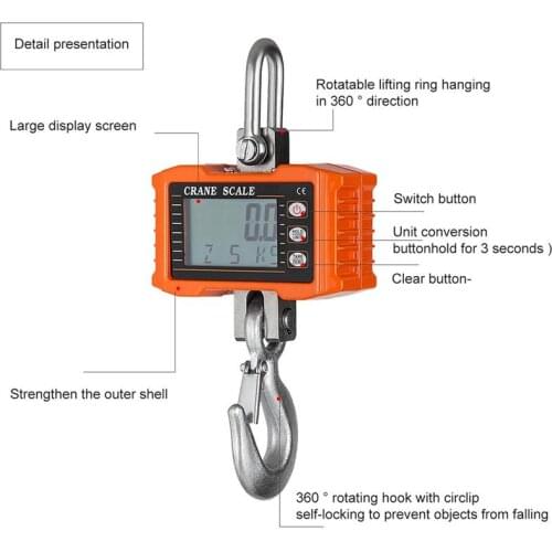 1 Set Of Professional Crane Scale Portable Digital Scale Hanging Hook Scale Industrial Electronic Scale With Direct Vision