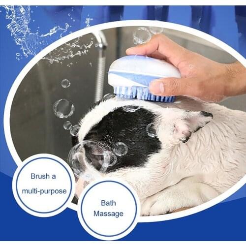 1pcs Pet Bath Massage Brush Pet Soft Bristle Silicone Shampoo Dispenser Bathing Hair Removal Comb for Cat Cleaner Grooming Tool