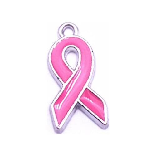 10PCS Pink Enamel Ribbon Tie Pendant Breast Cancer Awareness Dangle Charms For Women Necklace Bracelets DIY Accessories Jewelry