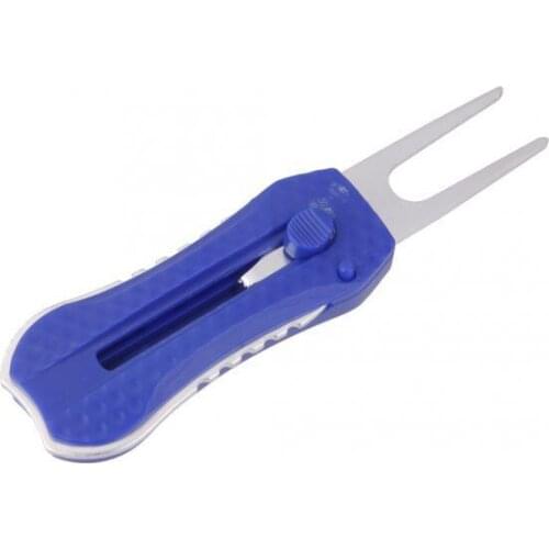 2pcs Multi-function Golf Grass Divot Repair Switchblade Tool Pitch Fork Repairer Blue for Golfer