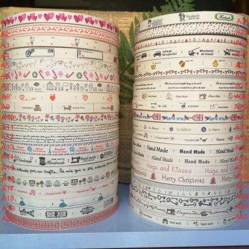 5/8''15mm 40 styles Handmade with love Natural style 100% Cotton Ribbon DIY Cloth Sewing & Packing Label Tapes Ribbon Set 100YDS