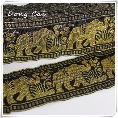 5yards/lot 6.2CM Golden elephant Thai garment accessories Characteristic shawl decoration embroidered webbing Tablecloth lace