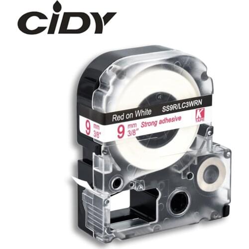 9mm Red on White SS9RW LC-3WRN adhesive ribbon label tape for kingjim/epson label maker LW300 LW400 LW-600P
