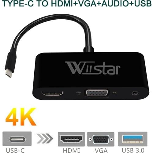 3 in 1 USB C HDMI Type c to HDMI 4K Adapter VGA USB3.0 Audio video Converter for Macbook pro Samsung s9 s10