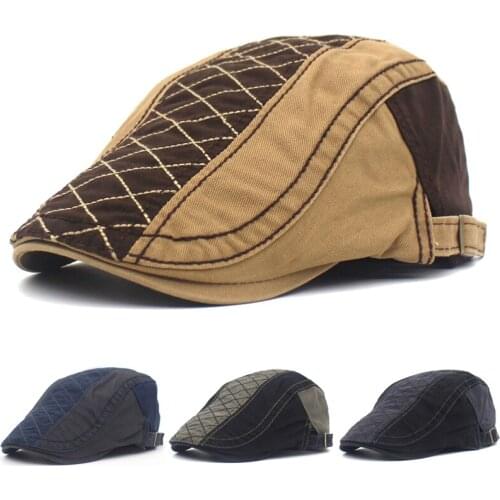 Cotton Middle-aged Mens Korean Beret Cap Breathable Color Matching Embroidery Sun Hat Sunscreen Sunscreen Hat Flat Top Hat