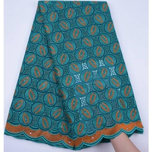 Teal Green Swiss Cotton Lace Fabric High Quality African Swiss Voile Lace In Switzerland With Stones For Nigerian Dresses S1747