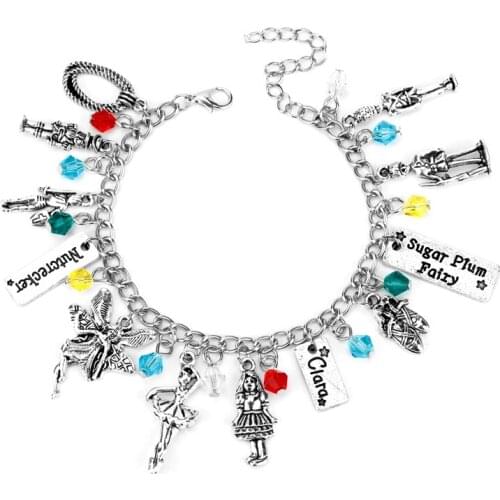 Cartoon Movie Bracelet Jewelry Fashion Dancing Girl Princess Enamel Realms Crystal Beads Pendant Bangle Gift For Women Girl