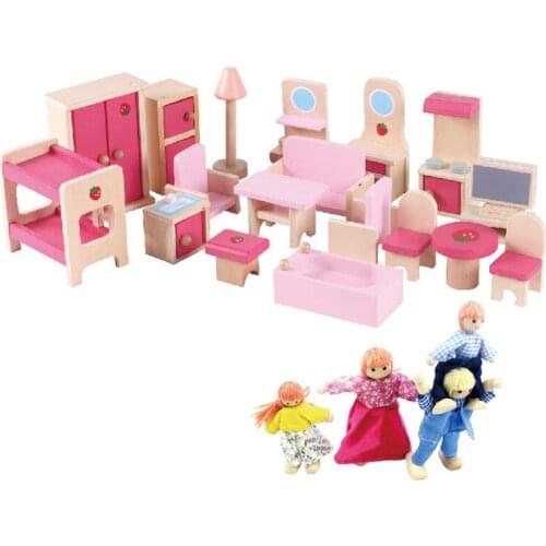 Wooden Miniature Furniture dollhouse Furniture sets with mini dolls house Play Education toys Children girls Christmas gifts