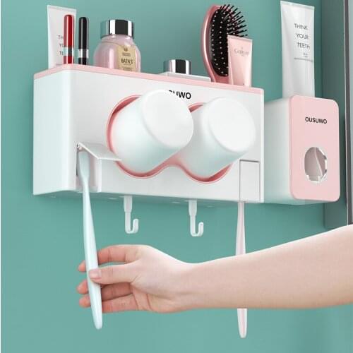Toothbrush Holder Automatic Toothpaste Dispenser Holder Toothbrush Wall Mount Rack Tools Set Bathroom Accessories Organizer Set
