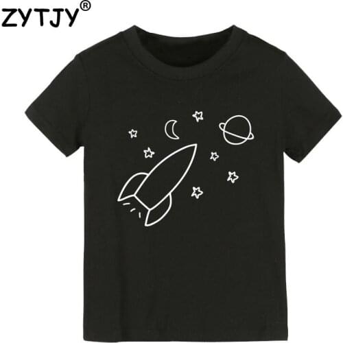 Rocket stars space planet Print Kids tshirt Boy Girl t shirt For Children Toddler Clothes Funny Top Tees Drop Ship Y-87