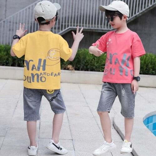 Kids Dinosaur Clothing Set For Baby Boys Girls Summer Clothes Cotton T-shirt Jeans shorts Girls Casual Outfits 4 6 8 10 12 14 Y