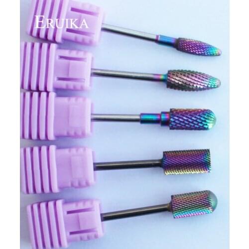 ERUIKA 5 Type Rainbow Nano Coating Tungsten Carbide Burrs Nail Drill Bits For Electric Manicure Drill Nail Art Accessories Tools