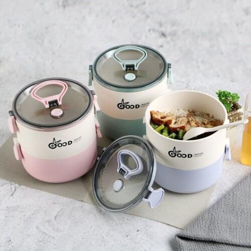 Insulated Kids Lunch Box Leak Proof Food Container Bamboo Fiber Stackable Students Food Box Round Bento Box Portable Lancheira