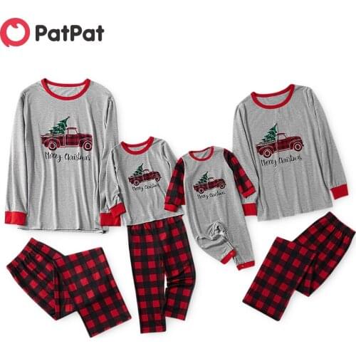 PatPat Family Look Party Pajama Sets Positioning print Matching Pajamas Trucks with Tree Christmas Family Matching Pajamas Sets