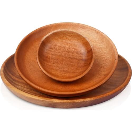 Round Wood Plates Dishes Food Trays Cake Fruit Saucer Dessert Dinner Bread Pizza Tea Coffee Storage