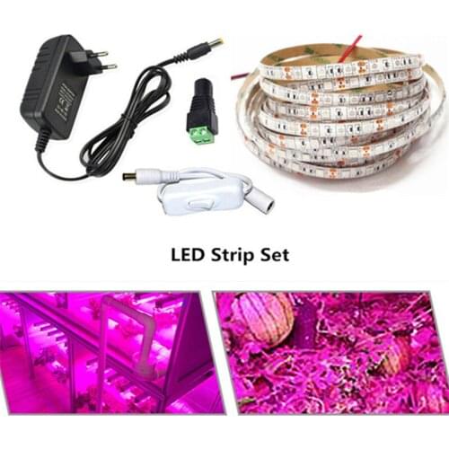 DC12V LED Plant Growth Lamp Belt SMD5050 Grow Strip Lights+Power Adapter+DC Switch for Garden Flowering Plant Hydroponics System