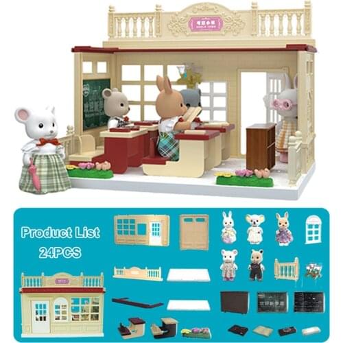 1:12 Forest Animal Koala Classroom Theme Play House Miniature Furniture Desks and Chairs Cosplay Girl Dollhouse Model Gift