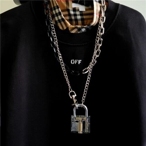 Fashion new lock necklace transparent couple necklace tide men and women pendant accessories hot sale