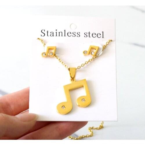 LUXUKISSKIDS Trendy Music Crystal Jewelry Stainless Steel Chain Necklaces Earrings Sets For Women Indian Jewellry parures bijoux
