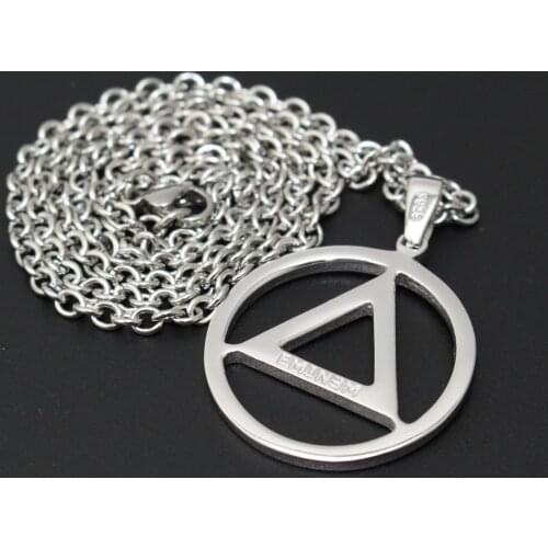 925 Sterling Silver Eminem Men Alcohlics Anonymous Logo Pendant with 24" Stainless Steel Chain