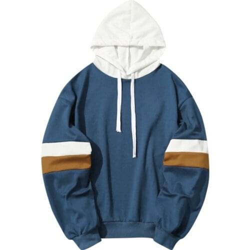 2021 Men New Style Pullover Hoodie Sweatshirt Color Block Hooded Daily Sports Non-Printing Basic Hoodies Sweatshirts Blue White