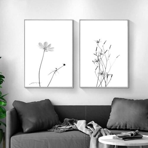 Black and White Flower Wall Art Prints Minimalist Scandinavia Poster Large Wall Art Canvas Painting Pictures Home Room Decor
