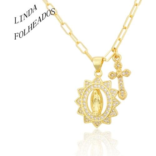 2021 New Our Lady of Guadalupe Necklace for Women Men Christian Goddess Virgin Mary Necklaces Copper Zircon Religious Jewelry