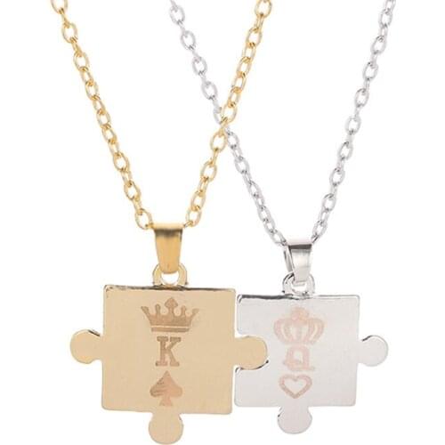 Couple Necklace Lovers King/Queen Crown Puzzle Pendant Stainless Steel Necklace