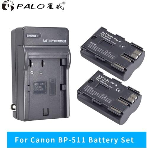 Palo 2pcs 7.4 V 2650mAh bp-511 BP 511 digital Batteries camera +cargador charger Canon EOS 60D 300D 5D 20D 30D 50D 2500 M