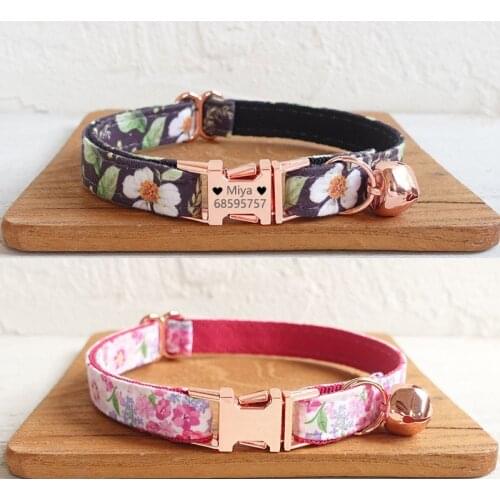 Personalized Cat Collar with Bell Nameplate Customized ID Kitten Necklace Collars Small Dogs Bulldog Chihuahua Yorshire Puppy