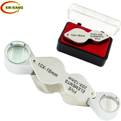 Portable Binocular Glasses Magnifier Loupe 10X 20X Pocket Magnifier Folding Magnifying Glasses 2 Zoom Lens Lupa Jewelry Loupe