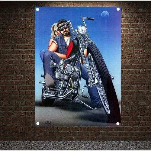 Motorcycle Riders Poster Retro Motorcycle Races Tapestry Wall Art Painting Plate Pub Bar Garage Home Decor Vintage Banners Flags