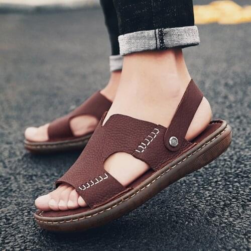 New Summer Mens Sandals Leisure Cool Beach Men Casual Shoes Genuine Leather Retro Luxury Mens Slippers Fashion Roman Sandalia