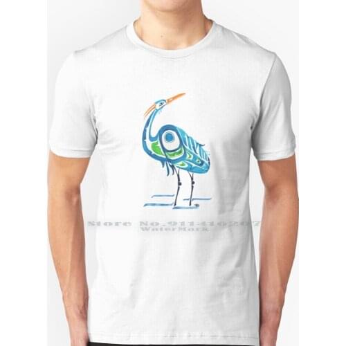 North By Northwest Blue Crane T Shirt 100% Pure Cotton Crane Bird Animal Wild Native Art Watercolor Tribal Art