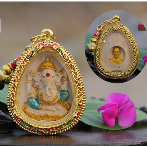 Southeast Asia Thailand Temple Greco Buddhist pocket talisman GOOD LUCK BLESS gold Ganesha wealth God Buddha card Pendant Amulet