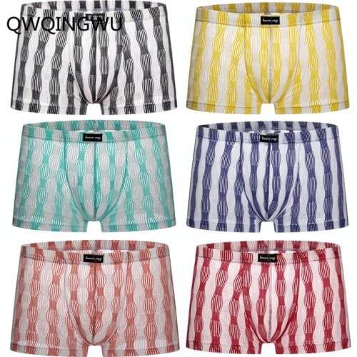 6PCS Men Underwear Boxers Breathable Mesh Striped Mens Boxer Shorts Underwear See-through Trunks Shorts Underpants Cueca Boxers