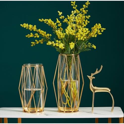 European Style Home Decoration Metal Glass Vase Golden Vase Living Room Decoration Vase for Decoration Office Desktop Decor Gift