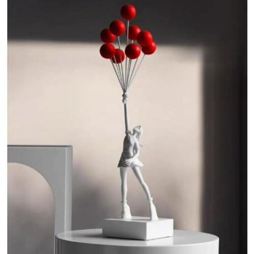 Luxurious Balloon Girl Statues Banksy Flying Balloons Girl Art Sculpture Resin Craft Home Decoration Christmas Gift 57cm