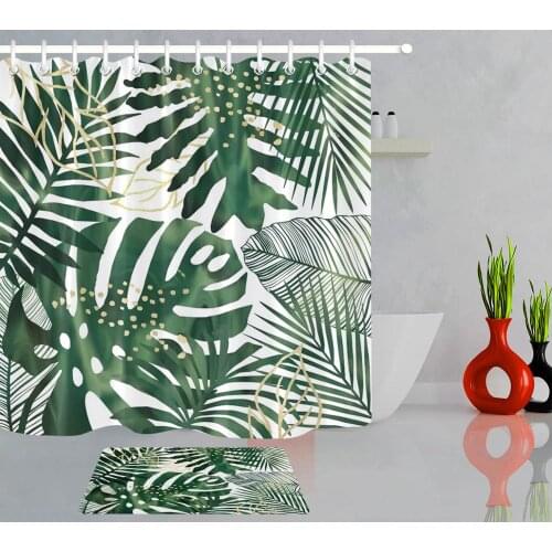 Green Tropical Plants Bathroom Shower Curtains Polyester Waterproof Leaves Printing Fabric Shower Curtain for Bathroom Decor