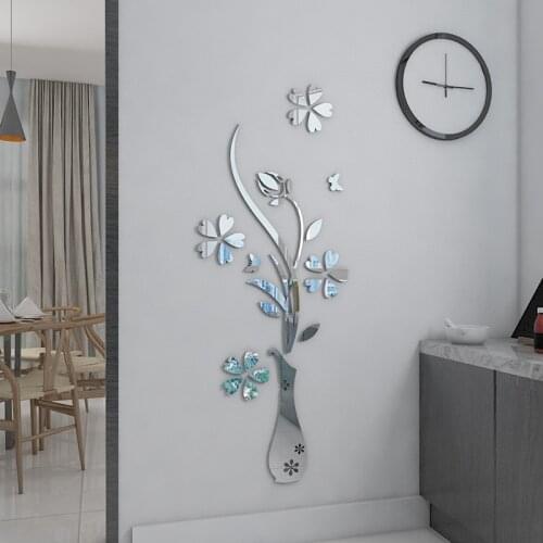 3D Flowers Vine Flower Mirror Sticker 2mm Thickness Acrylic Wall Stickers Home Decoration DIY Gold Silver Wall Decal Room Decor