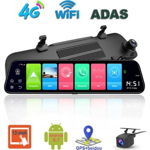12 Inch Car DVR Rearview Mirror 4G Android 8.1 Dash Cam GPS Navigation ADAS Full HD 1080P Car Video Camera Recorder DVRS