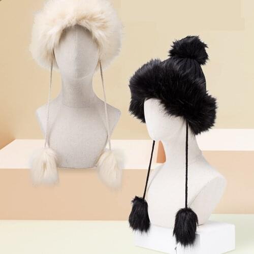 BISON DENIM Fur Pompom Hats Warm Winter Knit Beanie Caps For Women 2019 NEW Fur Bonnet Ladies Fur Cap M9493