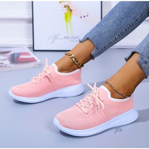 Knitted Sneakers Summer Shoes 2021 Womens Breathable Mesh Running Shoes Casual Flats Woman Lace Up Ladis Vulcanized Shoes New