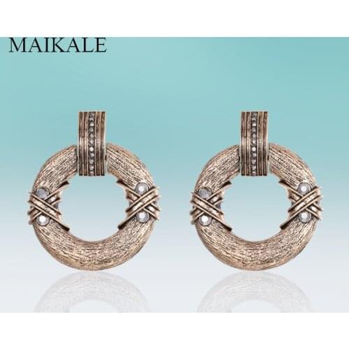 MAIKALE New Vintage Dangle Zinc Alloy Round Earrings Hanging Rhinestone Drop Earrings for Women Jewelry Earrings Trendy 2021