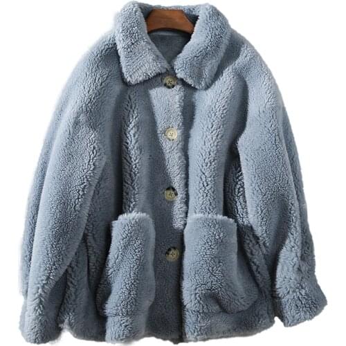 Women Autumn Winter Real Lamb Fur Sheepskin Coat Genuine Granular Sheep Shearing Jacket Female Casual Warm Outerwear