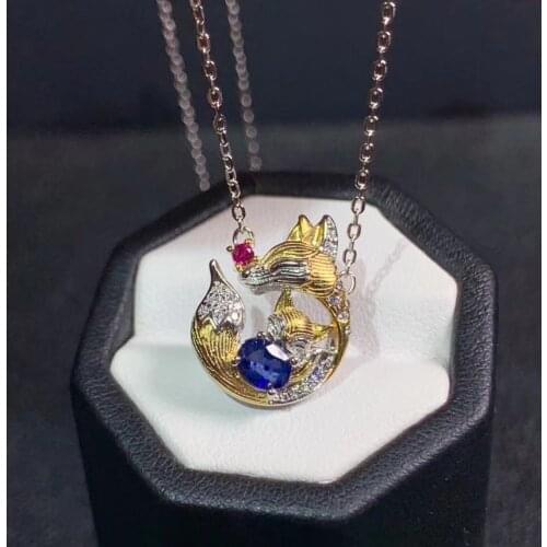 Lovely fox style blue sapphire gemstone necklace for women ornament genuine natural gem fine jewelry birthday party gift