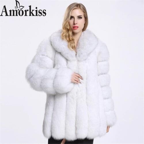 Amorkiss High Quality Furry Cropped Faux Fur Coats And Womens Fluffy Lapel Long Coat Winter Warm Maomou Fashion Coat