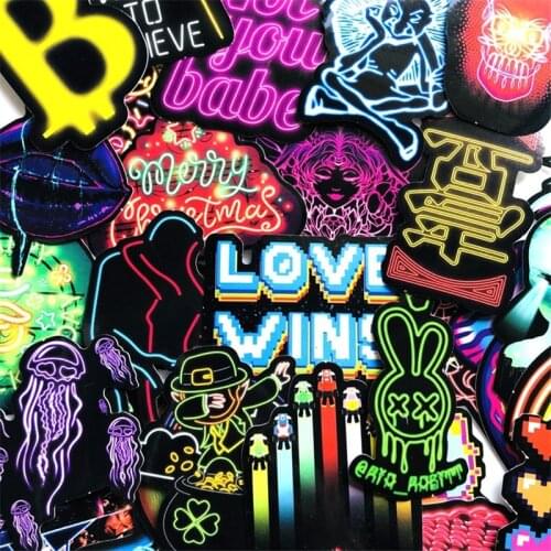 10/30/50PCS Neon Stickers Luggage Trolley Notebook Stationery Waterproof Colorful Gorgeous Non-repetitive Stickers